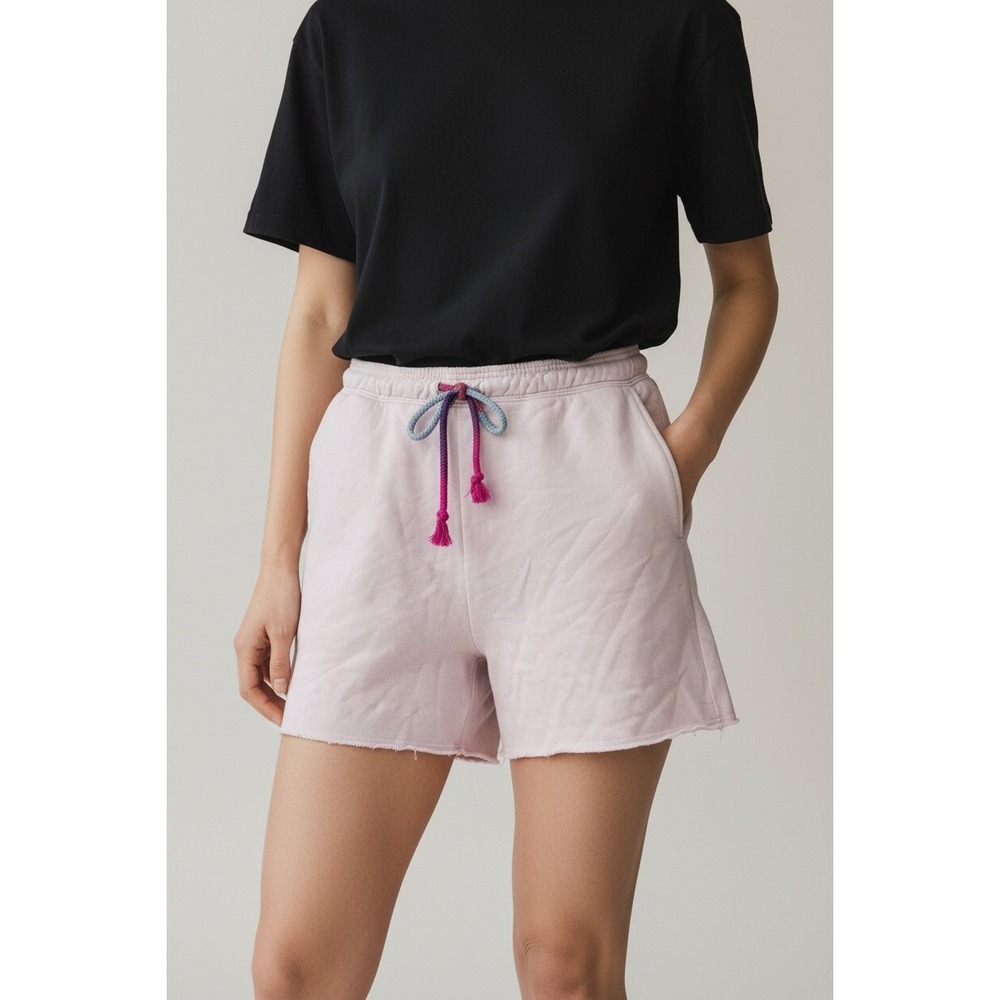 SUNDRY Women Pink Fleece Drawstring Shorts Ombre Tassel Raw Hem Size 2 NEW